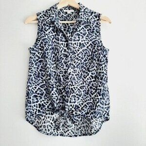 BEACH-LUNCH-LOUNGE Tie Front Leopard Button Down Top Sz XS